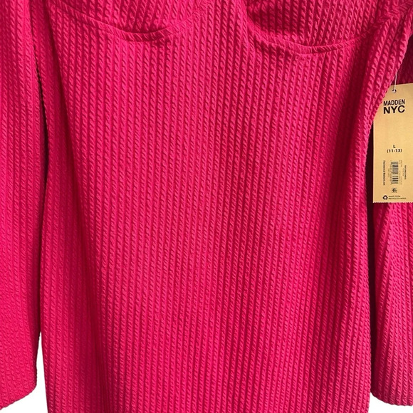 Pink Madden NYC Long Sleeve Textured Bodycon Bra-Cup Design Pink Dress Sz L - Picture 4 of 6